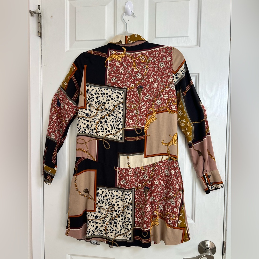 Zara Chain Patchwork Print Shirt Dress Size Small - Picture 4 of 7